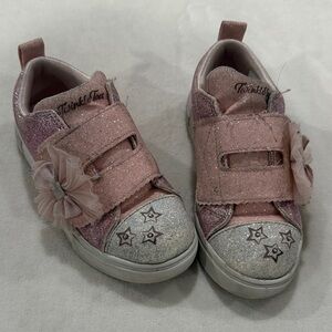 Skechers Twinkle Toes Girls Pink Glitter Flower Sneakers Light up So Cute